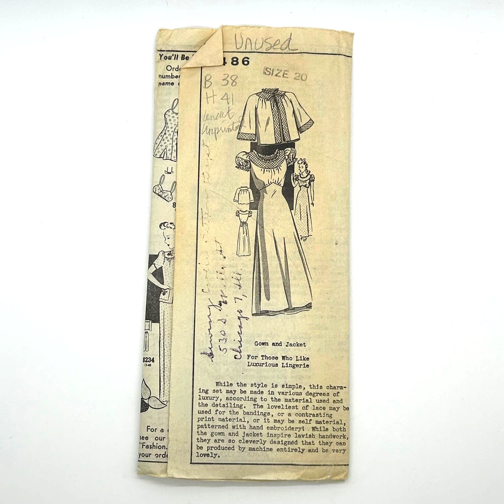 Vintage Mail Order Pattern #8486 Women's Lingerie‎ Gown/Jacket Size 20 HTF RARE